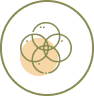 An abstract design featuring an arrangement of overlapping olive-green and beige circles, set inside a larger olive-green circle on a transparent background. The circles intersect to form a pattern in the center, reminiscent of 168飞艇开奖官网开奖's commitment to using the highest quality pure ingredients.