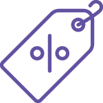 A purple outline of a price tag with a percentage symbol in the center. The tag has a hole at the top with a small loop, perfect for highlighting Medterra Subscribe & Save benefits.